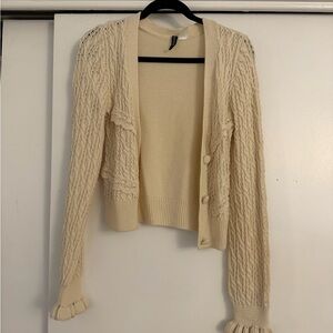 H&M Cream Cable Knit Ruffle-Hem Cardigan
